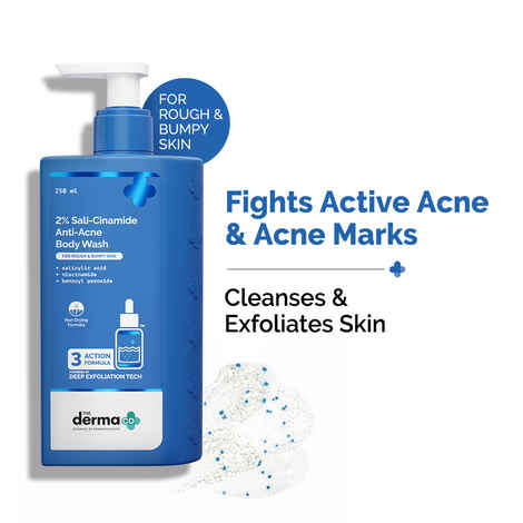 Buy The Derma Co. 2% Sali-Cinamide Anti-Acne Body Wash Deeply Cleanses | Exfoliates Skin | Fights Active Acne | Fades Acne Marks | Controls Excess Oil | Physical Exfoliation | Chemical Exfoliation | Deep Exfoliation Tech™ (250 ml) - Purplle