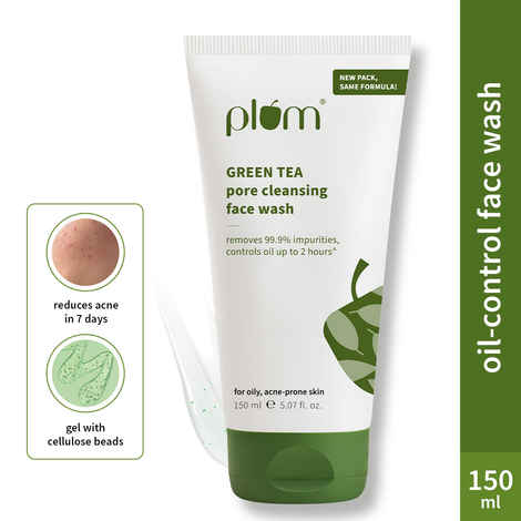 Buy Plum Green Tea Pore Cleansing Face Wash For Oily Skin | With Glycolic Acid | Fights Acne, Controls Excess Oil | Removes Dead Skin Cells | Gentle & Non-Drying | Women & Men | 100% Vegan | 150 ml - Purplle