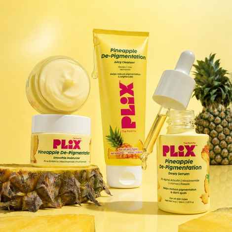 Buy PLIX Pineapple Depigmentation Combo | Juicy Cleanser (90 ml), 2% Alpha Arbutin Serum (28 ml) & Smoothie Moisturizer (48 gm) | Helps Fade Dark Spots & Pigmentation | For Brighter, Even-Toned Skin (Combo of 3) - Purplle