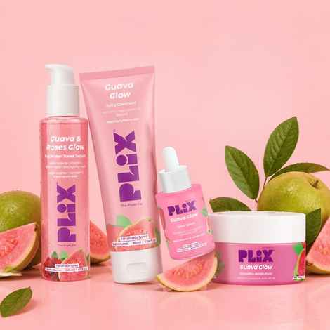 Buy PLIX Guava & Roses Regime for Bright Skin & Glowing Skin | Hydrating Cleanser (90 ml)| 2-in-1 Toner Serum (150 ml)| 10% Vit C Serum (20 ml) | Smoothie Moisturizer (48 gm)| For Men & Women | Glowing Skin in 1 Use (Combo of 4) - Purplle