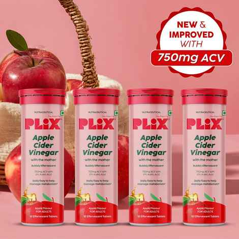 Buy PLIX Apple Cider Vinegar Effervescent Tablets (Apple Burst)| Pack of 4 (40 Tabs) - Purplle