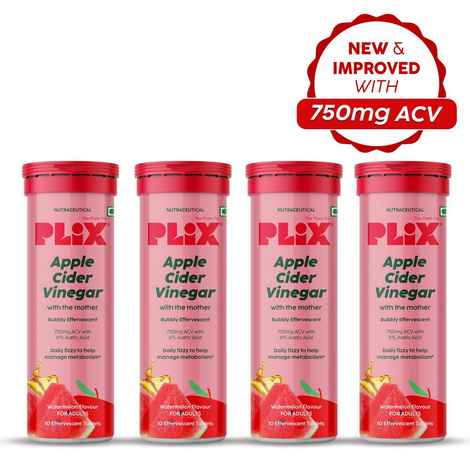 Buy PLIX Apple Cider Vinegar Effervescent Tablets (Watermelon) | Pack of 4 (40 Tabs) - Purplle