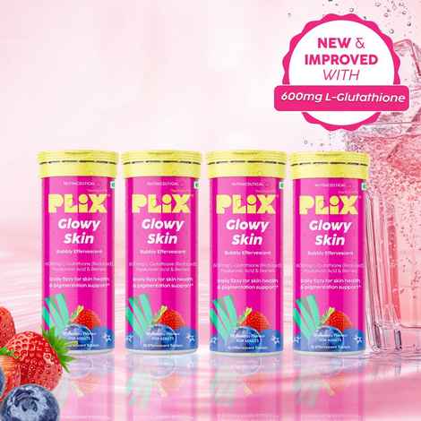 plix glutathione reviews of Glowy Skin Strawberry Flavour Effervescent Tablets | Pack of 4 (40 Tabs) products| Best PLIX Glowy Skin Strawberry Flavour Glutathione Effervescent Tablets Perricone MD Essential Fx