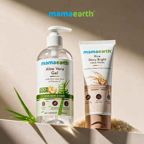 Buy Mamaearth Glass Skin Face Care Combo | Rice Face Wash (100 ml) + Aloe Vera Gel (300 ml) (Combo of 2) - Purplle