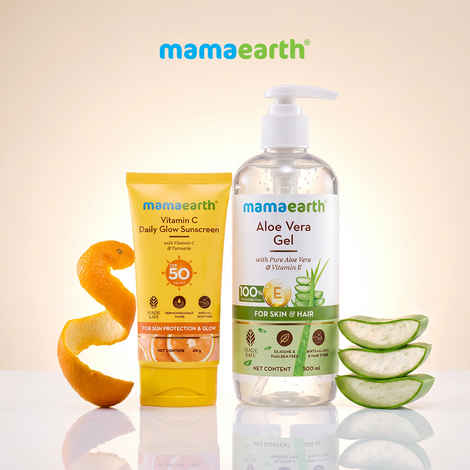 Buy Mamaearth Sun Protection Combo | Vitamin C Sunscreen SPF 50 (50 gm) + Aloe Vera Gel (300 ml) (Combo of 2) - Purplle