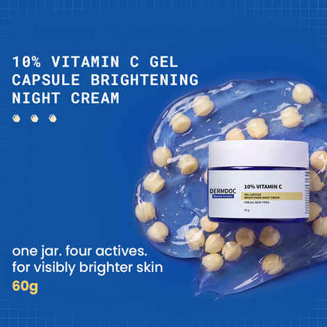 Buy DERMDOC 10% Vitamin C Gel Capsule Brightening Night Cream | Gel-Cream Moisturizer | Overnight Glow, Deep Hydration & Barrier Repair | Ceramides, Hyaluronic Acid & Centella | For Dull & Uneven Skin | All Skin Types | 60 gm - Purplle