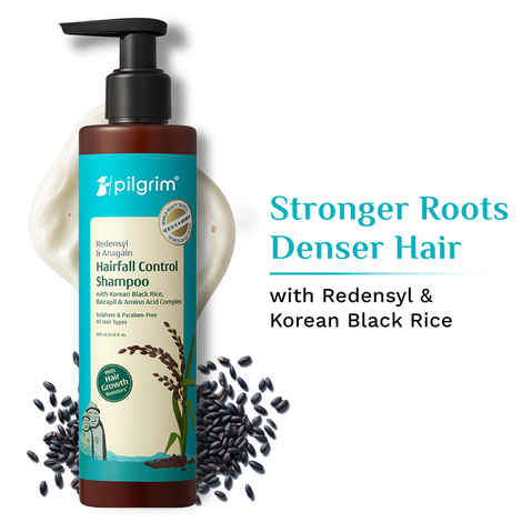 Buy Pilgrim Redensyl & Anagain Hairfall Control Shampoo with Korean Black Rice 200 ml | Anti Hairfall shampoo for Men & Women | Reduces Hairfall | Promotes Hair Thickness | For All Hair Types - Purplle