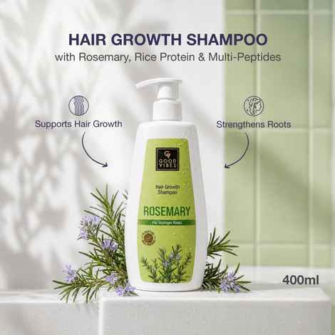 Buy Good Vibes Rosemary, Rice Protein & Multi Peptide Hair Growth Shampoo | Powered With Rosemary Extract & Multi Peptides | Strengthens Roots & Reduces Hair Fall | Supports Healthy Hair Growth | Non-Drying Formula | Suitable for All Hair Types | 400 ml - Purplle
