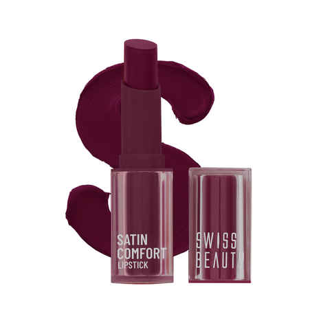 Buy Swiss Beauty Satin Comfort Lipstick | Ultra-Hydrating | Highly Pigmented | Smooth Glide | Satin Matte Finish | One-Swipe Application - Night Wine (3 gm) - Purplle