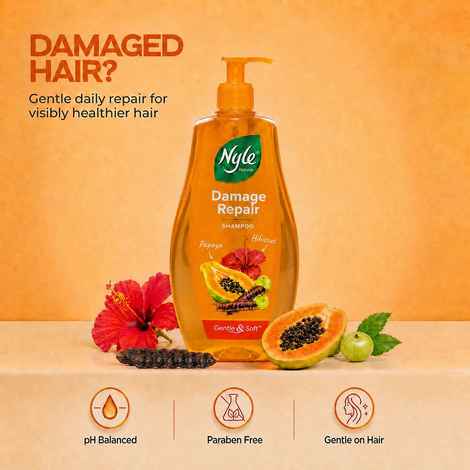 Buy Nyle Naturals Damage Repair Anti Hairfall Shampoo, With Shikakai And Hibiscus,Gentle and soft shampoo, PH balanced and Paraben free, For Men and Women (400 ml) - Purplle