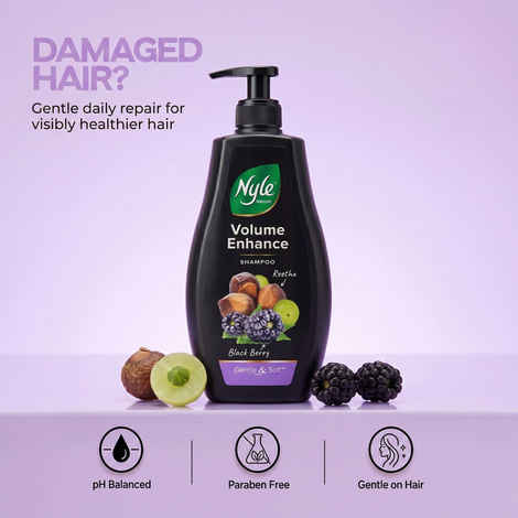Buy Nyle Naturals Volume Enhance Anti Hairfall Shampoo, With Reetha And Blackberry, Gentle and soft shampoo, PH balanced and Paraben free, For Men and Women (400 ml) - Purplle