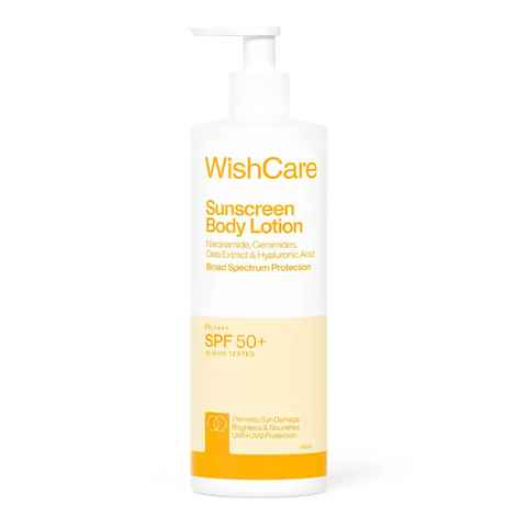 Buy WishCare Sunscreen Body Lotion with SPF 50 PA++++ In- Vivo Tested | Body Sunscreen With Broad Spectrum UVA & UVB Protection, No White Cast | With Carrot Seed & Raspberry | For All Skin Types | For Women & Men (450 ml) - Purplle