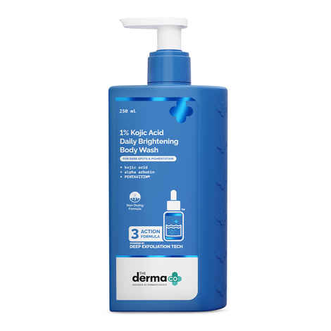The Derma Co 1% Kojic Acid Daily Brightening Body Wash | With Alpha Arbutin | Reduces Dark Spots, Pigmentation & Blemishes | Up to 24 Hour Hydration | Cleanses & Brightens Skin | For All Skin Types | 250 ml