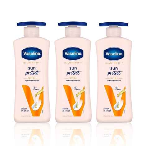Buy Vaseline Sun Protect SPF 30 Body Lotion Reduces Tan Lines in 7 Days UVA + UVB PA+++ 400 ml (Pack of 3) - Purplle