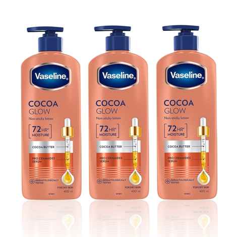 Buy Vaseline Cocoa Glow Serum In Lotion 400 ml | 100% Pure Cocoa & Shea Butter for Glowing & Soft Skin (Pack of 3) - Purplle