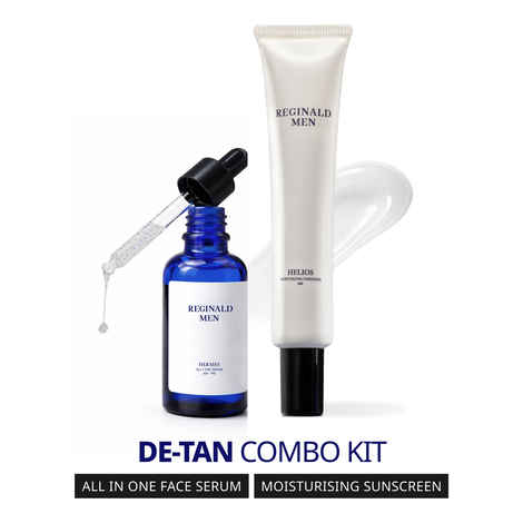 Buy Reginald Men De Tan Kit Combo | Moisturising Sunscreen SPF 50 PA++++ (50 gm) + Face & Beard Serum 30 ml | Simplified & Multipurpose Skincare - Skin and Beard Health, Protects, Repairs, Heals & Brightens (Combo of 2) - Purplle