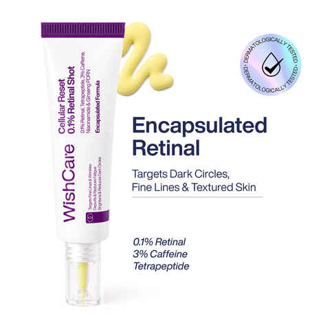 Buy WishCare Cellular Reset 0.1% Retinal Serum Shot- Targets Fine Lines, Wrinkles & Dark Circles | Retinol Serum Shot - 30 ml - Purplle