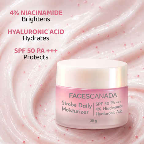 Buy FACES CANADA Strobe Daily Moisturizer Mini, 30 gm | SPF 50 PA+++, 4% Niacinamide & Hyaluronic Acid | 4-in-1 Strobe Cream, Serum, Sunscreen & Day Cream | Hydrating, Brightening & Glowing Face Moisturizer - Purplle