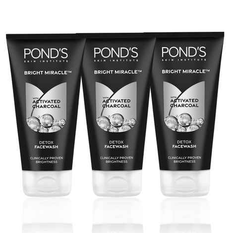 Buy Ponds Bright Miracle Detox Facewash with 10X Power of Charcoal |Detoxifies Skin | 150 gm (Pack of 3) - Purplle