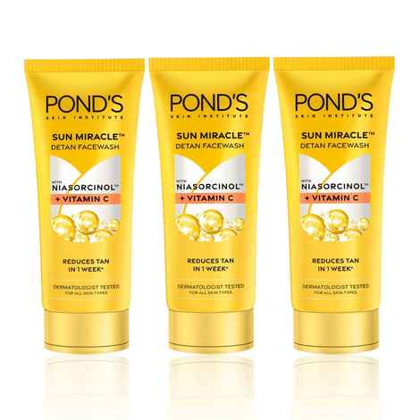 Buy Ponds DeTan Facewash |With Niasorcinol & Vitamin C |Reduces Tan in 7 Days |For All Skin Types |100 gm (Pack of 3) - Purplle