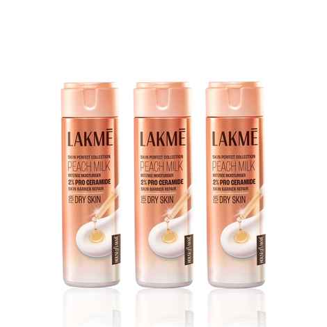 Buy Lakme Peach Milk Intense Moisturiser with 2% Pro Ceramide | 24hr Deep Hydration for Strong Skin Barrier Repair & Glowing Skin | Lightweight For Dry Skin 120 ml (Pack of 3) - Purplle