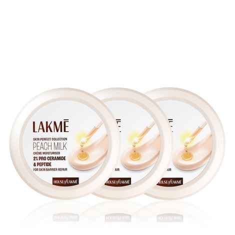 Buy Lakme Peach Milk Creme Moisturizer with 2% Pro-Ceramide & Peptides | Repairs Damaged Skin Barrier & Gives Intense Hydration | For Dry Skin Normal Skin & Sensitive Skin 200g (Pack of 3) - Purplle