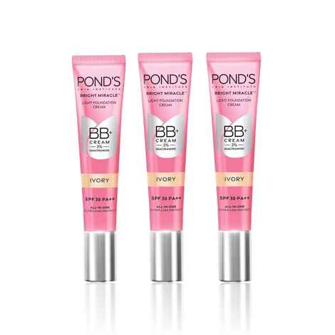 Buy Ponds BB+ Cream| Instant Spot Coverage + Light Make-up Glow | Tinted Moisturiser | Enhances Glow |Ivory |18 gms (Pack of 3) - Purplle