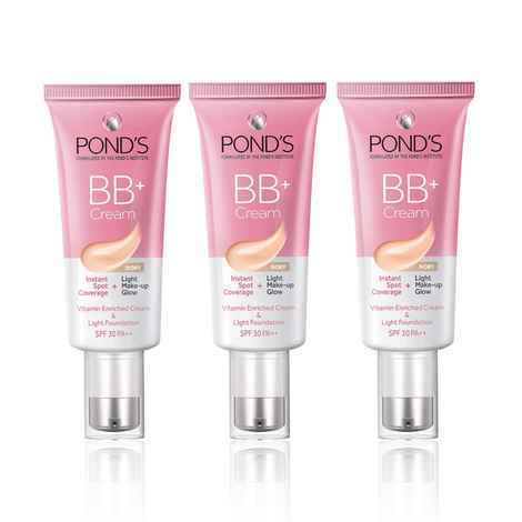 Buy Ponds BB+ Cream| Instant Spot Coverage + Light Make-up Glow | Tinted Moisturiser | Enhances Glow |Ivory |30 gm (Pack of 3) - Purplle