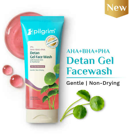 Buy Pilgrim 3% AHA + BHA + PHA Tan Removal Gel Face Wash Exfoliates, Detans & Brightens Skin Non-Drying (100 ml) - Purplle