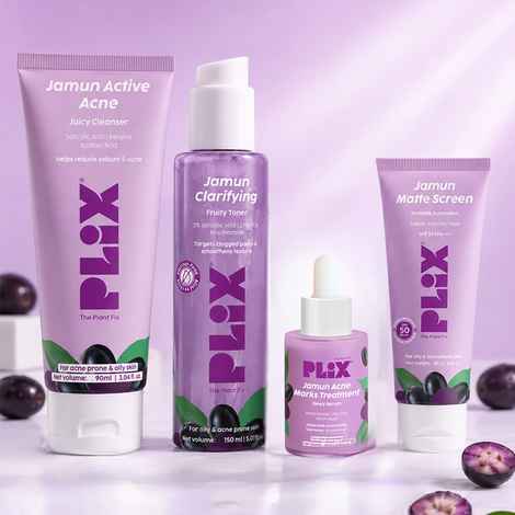 Buy Plix Jamun Acne Marks Combo | Juicy Cleanser + Fruity Toner + Niacinamide Serum + Sunscreen With SPF 50 PA++++ | Helps Fade Acne Marks, Controls Excess Oil & Soothes Skin | For Oily & Acne-Prone Skin (4 pc) - Purplle