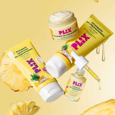 Buy PLIX THE PLANT FIX Pineapple Depigmentation Regime | Juicy Cleanser, 2% Alpha Arbutin Serum & Smoothie Moisturizer & Dewy Sunscreen | Helps Fade Dark Spots & Pigmentation | For Brighter, Even-Toned Skin (4 pc) - Purplle