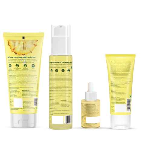 Buy PLIX Pineapple Depigmentation Regime | Juicy Cleanser, Fruity Toner, 2% Alpha Arbutin Serum & Dewy Sunscreen | Helps Fade Dark Spots & Pigmentation | For Brighter, Even-Toned Skin (4 pc) - Purplle