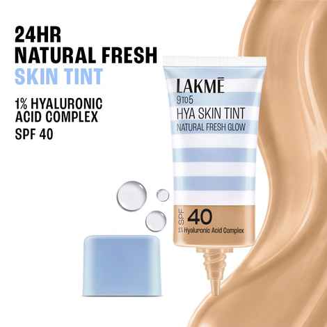 Buy Lakme 9 to 5 Hya Skin Tint, Fresh Glow Finish, up to 24 hours, SPF40 Foundation, W-240 Warm Beige (27 ml) - Purplle