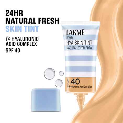 Buy Lakme 9 to 5 Hya Skin Tint, W-120 Warm Creme, Fresh Glow Finish, up to 24 hours, SPF40 Foundation (27 ml) - Purplle