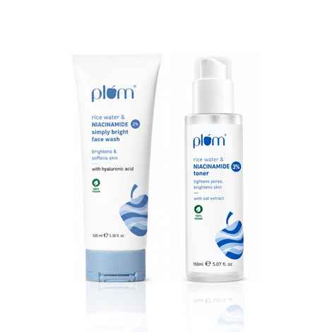 Buy Plum Daily Glow Duo – 3% Niacinamide & Rice Water Alcohol-Free Toner - 150 ml + 2% Niacinamide Face Wash With Rice Water -100 ml - Purplle