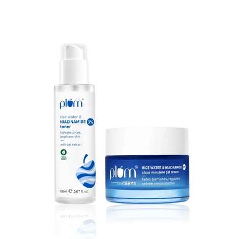 Buy Plum Pore Perfect Duo-3% Niacinamide & Rice Water Alcohol-Free Toner -150 ml+ 2% Niacinamide & Rice Water Clear Moisture Gel Cream - 50 gm - Purplle