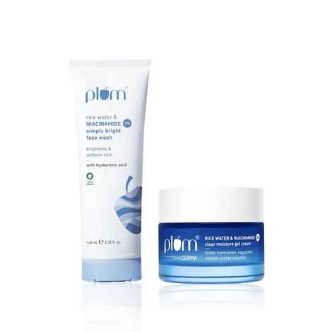 Buy Plum Niacinamide Cleanse and Moisturize Duo (2% Niacinamide Face Wash With Rice Water 100 ml + Rice Water & 2% Niacinamide Clear Moisture Gel Cream | 50 gm) - Purplle