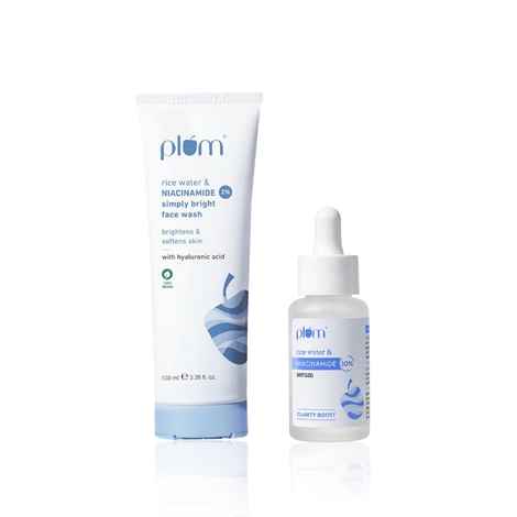 Buy Plum Clear & Bright Duo-10% Niacinamide Face Serum with Rice Water - 15 ml + 2% Niacinamide Face Wash With Rice Water - 100 ml - Purplle