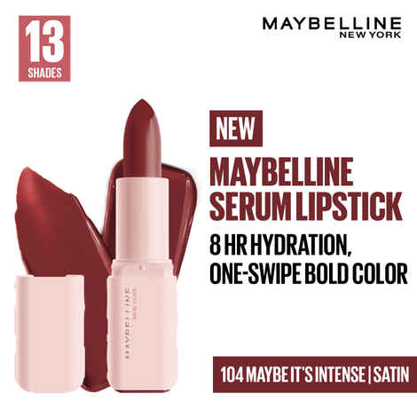 Buy Maybelline New York Serum Lipstick (Satin) 8HR Weightless Hydration, One-Swipe Bold Color, Nude - 104 Maybe It'S Intense, 3.4 gm - Purplle