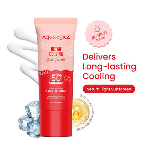 Buy Aqualogica Detan+ Cooling Sun Serum SPF 50+ PA++++ | New-age Photostable UV Filters | Serum-light Texture | Instant & Sustained Cooling | Most Effective Tan Protection | Triple Cooling Technology (50 gm) - Purplle