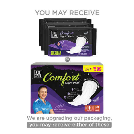 Buy Pee Safe Comfort All Night Pads | Extra Wide Back with Dual Wings | 6 Layer Deep Absorption | Japanese Leak-Lock Technology | Overnight Leak Free Protection | Extra Long 30 pc XXXL (3 XL) - 355mm - Purplle