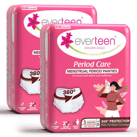 Buy Everteen Period Panties M-L (5 Disposable Panties Each) | Cottony Soft | Leak Proof | Neem & Safflower - Pack of 2 (10 pc) - Purplle