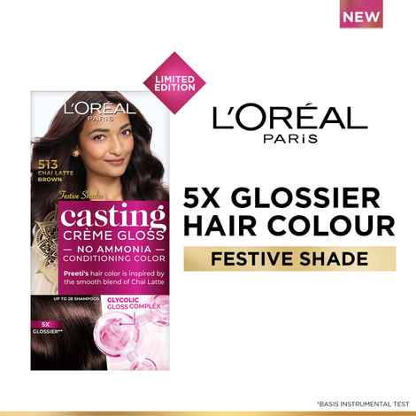 Buy L'Oreal Paris Casting Creme Gloss Limited Edition Hair Color Festive Shade 513 Chai Latte Brown (60 gm + 60 ml + 40 gm) (160 gm) - Purplle