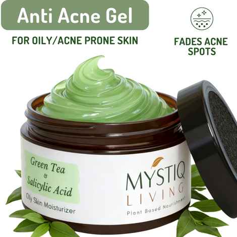 Buy Mystiq Living Anti Acne Gel Green Tea Clarity Acne Gel Cream (50 gm) Oily Skin Moisturiser, Pimple & Scar Removal, Skin Clarifying Day & Night Gel With Salicyclic Acid Tea Tree, For Women & Men - Purplle