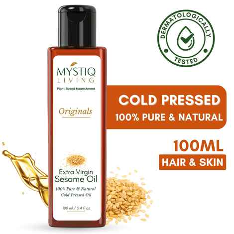 Buy Mystiq Living Sesame Oil (100 ml) Extra Virgin Sesame Oil For Skin, Hair, Body, Skin Care & Body Massage, 100% Organic Pure And Natural, Cold Pressed Sesame Oil, Sesame Hair Oil - Purplle