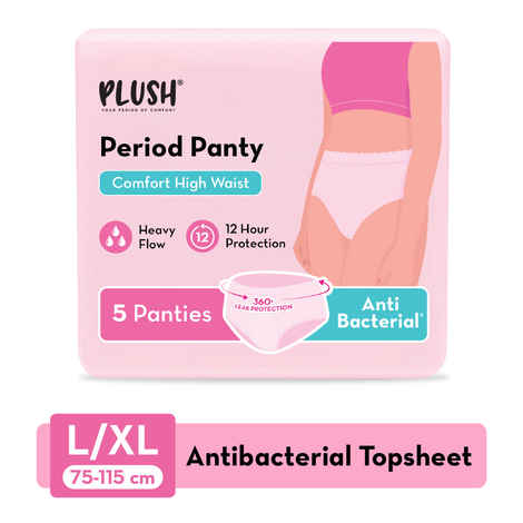 Buy Plush Anti-Bacterial High Waist Sanitary Period Panties for Women | Size L/XL (75-115cm) | 12 Hour Leak Protection, 5 pcs - Purplle