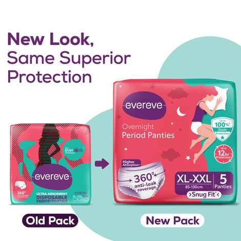 Buy Evereve Period Panty For Girls & Women, XL-XXL, 360 Degree Coverage, High Absorbency For Heavy Flow, Leak Protection, Maternity, Postpartum & Overnight Protection, Disposable Panty (5 pc) - Purplle