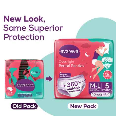 Buy Evereve Period Panty For Girls & Women, M-L, 360 Degree Coverage, High Absorbency For Heavy Flow, Leak Protection, Maternity, Postpartum & Overnight Protection, Disposable Panty (10 pc) - Purplle