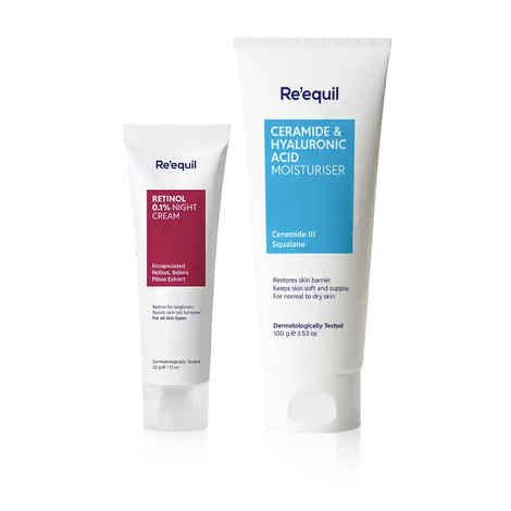 Buy Re'equil Repair & Hydrate Duo | Skin Renewal & Barrier Support with 0.1% Retinol Night Cream (32 gm) and Ceramide & Hyaluronic Acid Moisturizer (100 gm) Combo of 2 - Purplle