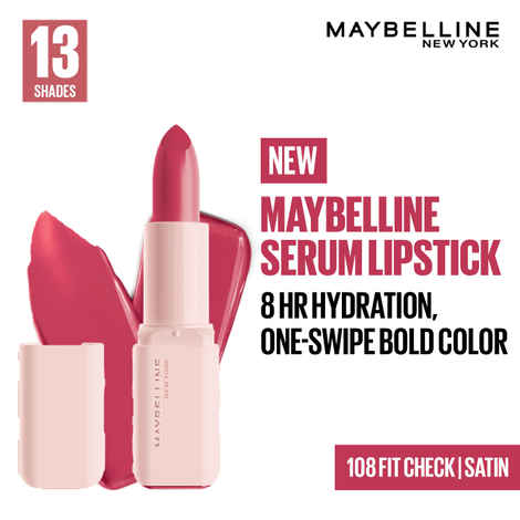 Buy Maybelline New York Serum Lipstick (Satin) 8HR Weightless Hydration, One-Swipe Bold Color, Pink - 108 Fit Check, 3.4 gm - Purplle